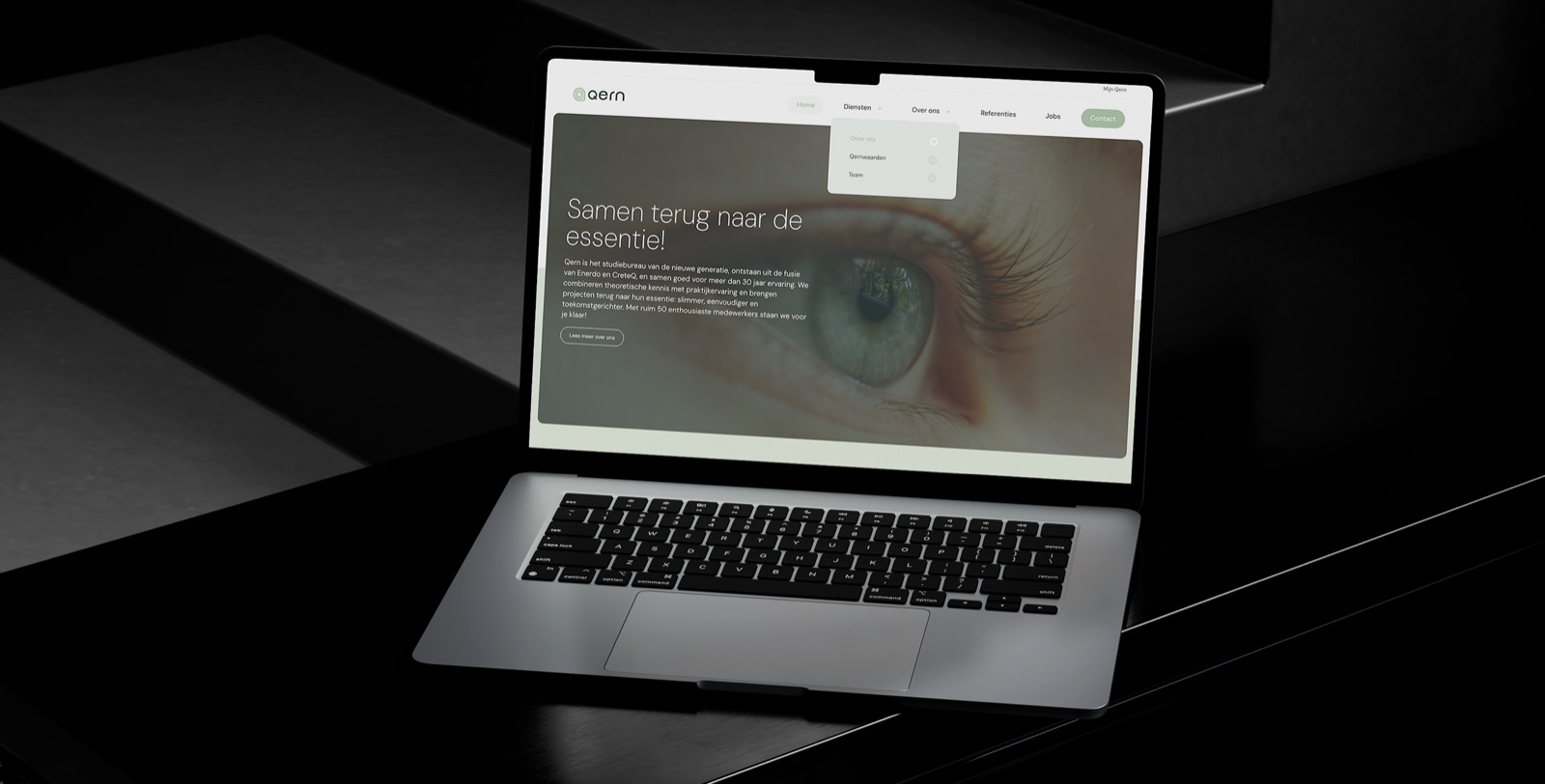 Qern website — homepage ontwerp voor studiebureau met focus op duidelijke communicatie